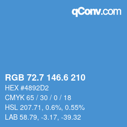 カラーコード: RGB 72.7 146.6 210 | qconv.com