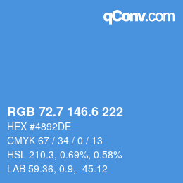カラーコード: RGB 72.7 146.6 222 | qconv.com