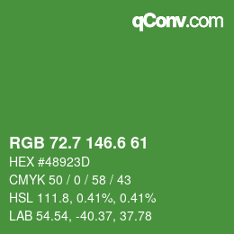 カラーコード: RGB 72.7 146.6 61 | qconv.com
