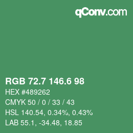 カラーコード: RGB 72.7 146.6 98 | qconv.com