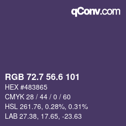 カラーコード: RGB 72.7 56.6 101 | qconv.com