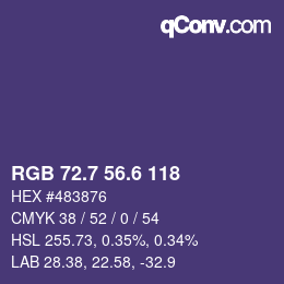 カラーコード: RGB 72.7 56.6 118 | qconv.com