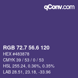 カラーコード: RGB 72.7 56.6 120 | qconv.com