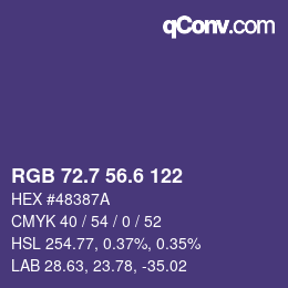 カラーコード: RGB 72.7 56.6 122 | qconv.com