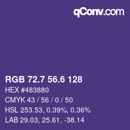 カラーコード: RGB 72.7 56.6 128 | qconv.com
