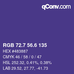 カラーコード: RGB 72.7 56.6 135 | qconv.com