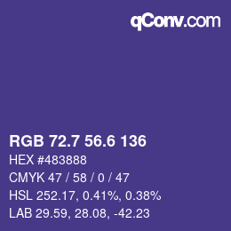 カラーコード: RGB 72.7 56.6 136 | qconv.com