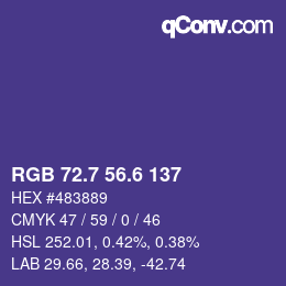 カラーコード: RGB 72.7 56.6 137 | qconv.com