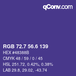 カラーコード: RGB 72.7 56.6 139 | qconv.com