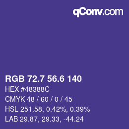 カラーコード: RGB 72.7 56.6 140 | qconv.com