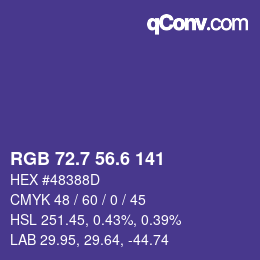 カラーコード: RGB 72.7 56.6 141 | qconv.com