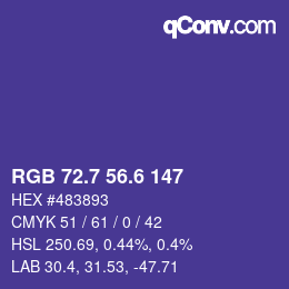 カラーコード: RGB 72.7 56.6 147 | qconv.com