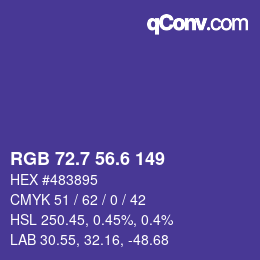 カラーコード: RGB 72.7 56.6 149 | qconv.com
