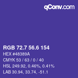 カラーコード: RGB 72.7 56.6 154 | qconv.com