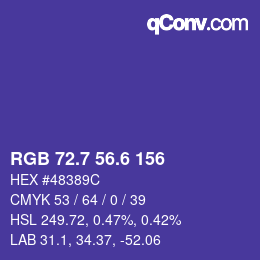 カラーコード: RGB 72.7 56.6 156 | qconv.com