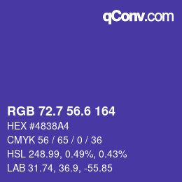 カラーコード: RGB 72.7 56.6 164 | qconv.com