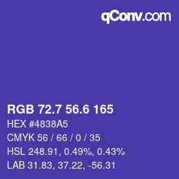 カラーコード: RGB 72.7 56.6 165 | qconv.com