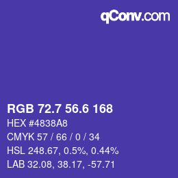 カラーコード: RGB 72.7 56.6 168 | qconv.com