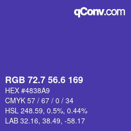 カラーコード: RGB 72.7 56.6 169 | qconv.com