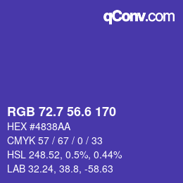 カラーコード: RGB 72.7 56.6 170 | qconv.com