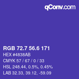カラーコード: RGB 72.7 56.6 171 | qconv.com