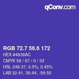 カラーコード: RGB 72.7 56.6 172 | qconv.com