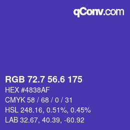 カラーコード: RGB 72.7 56.6 175 | qconv.com