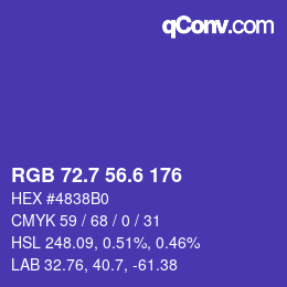 カラーコード: RGB 72.7 56.6 176 | qconv.com