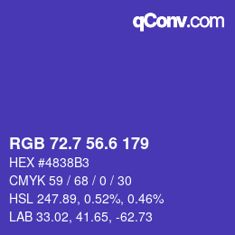 カラーコード: RGB 72.7 56.6 179 | qconv.com
