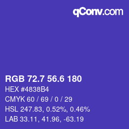 カラーコード: RGB 72.7 56.6 180 | qconv.com