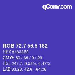 カラーコード: RGB 72.7 56.6 182 | qconv.com