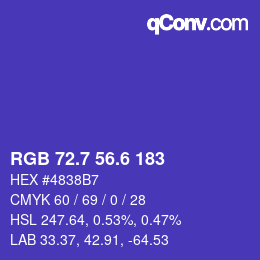 カラーコード: RGB 72.7 56.6 183 | qconv.com