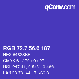 カラーコード: RGB 72.7 56.6 187 | qconv.com