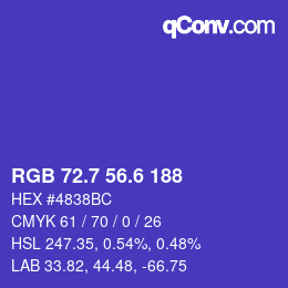 カラーコード: RGB 72.7 56.6 188 | qconv.com