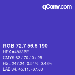 カラーコード: RGB 72.7 56.6 190 | qconv.com