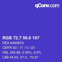 カラーコード: RGB 72.7 56.6 197 | qconv.com