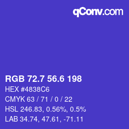 カラーコード: RGB 72.7 56.6 198 | qconv.com
