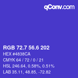 カラーコード: RGB 72.7 56.6 202 | qconv.com