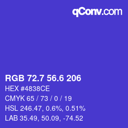 カラーコード: RGB 72.7 56.6 206 | qconv.com