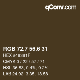 カラーコード: RGB 72.7 56.6 31 | qconv.com
