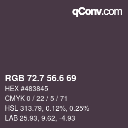 カラーコード: RGB 72.7 56.6 69 | qconv.com