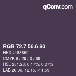 カラーコード: RGB 72.7 56.6 80 | qconv.com