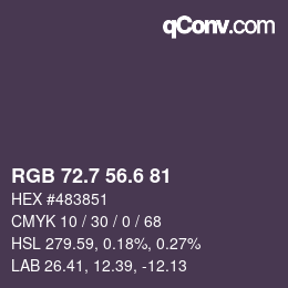 カラーコード: RGB 72.7 56.6 81 | qconv.com