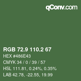 Color code: RGB 72.9 110.2 67 | qconv.com