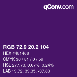 カラーコード: RGB 72.9 20.2 104 | qconv.com