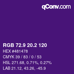 カラーコード: RGB 72.9 20.2 120 | qconv.com
