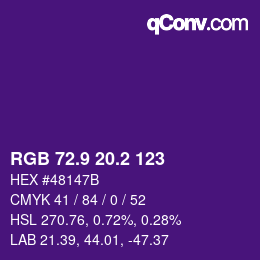 カラーコード: RGB 72.9 20.2 123 | qconv.com