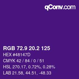 カラーコード: RGB 72.9 20.2 125 | qconv.com