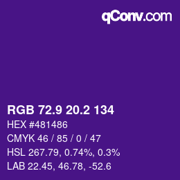 カラーコード: RGB 72.9 20.2 134 | qconv.com