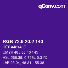 カラーコード: RGB 72.9 20.2 140 | qconv.com